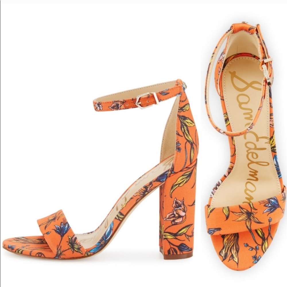 Sam Edelman SZ 10 orange floral Yaro ankle strap